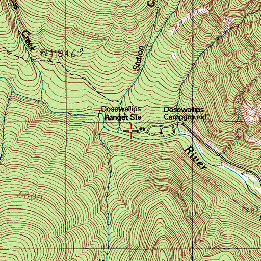 Topographic Map of Dosewallips Ranger Station, WA