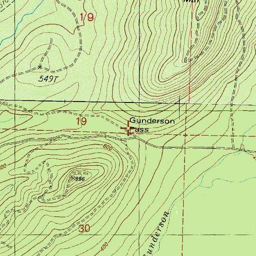 Topographic Map of Gunderson Pass, WA