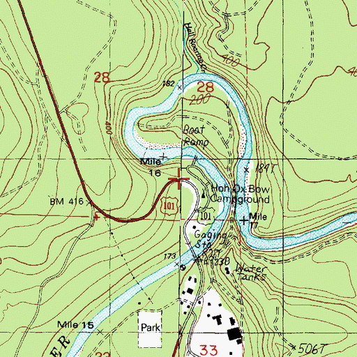 Topographic Map of Hoh Ox Bow Campground, WA