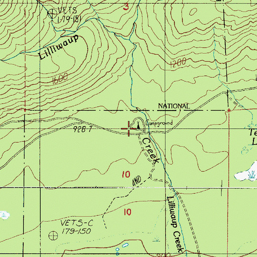 Topographic Map of Lilliwaup Creek Campground, WA