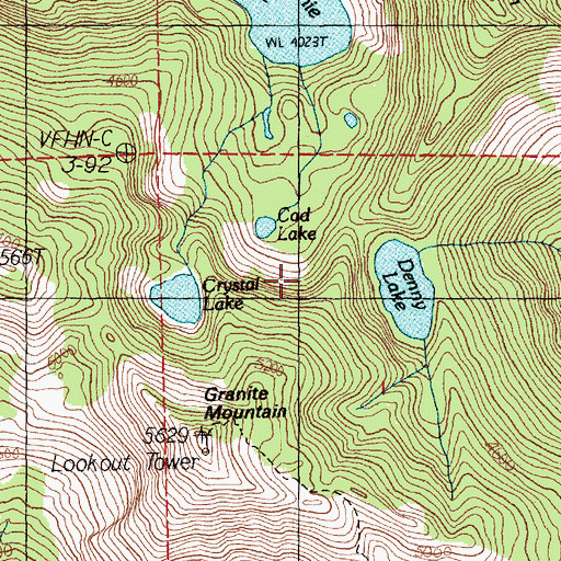 Topographic Map of Granite Mountain Lakes, WA