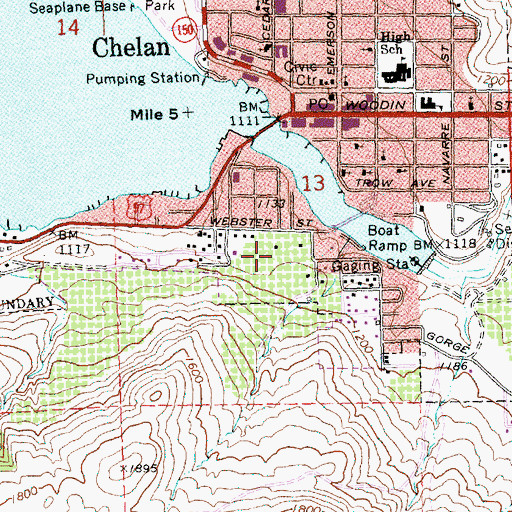 Topographic Map of Chelan High School, WA