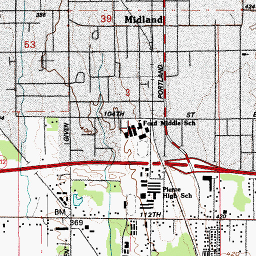 Topographic Map of Morris Ford Middle School, WA