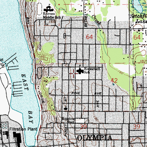 Topographic Map of Roosevelt Elementary School, WA