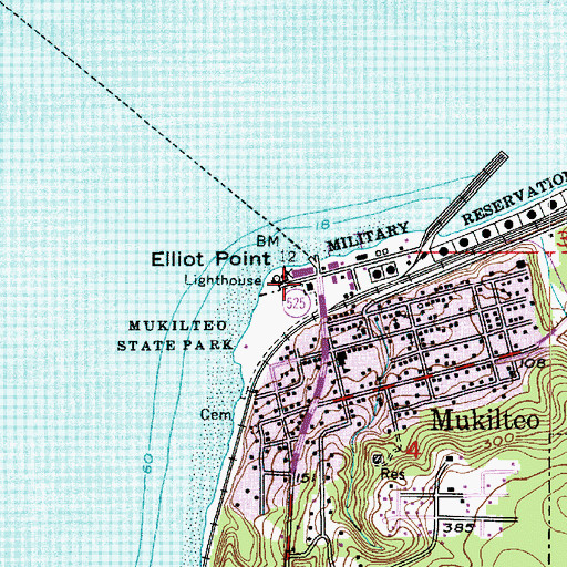 Topographic Map of Mukilteo Lighthouse, WA