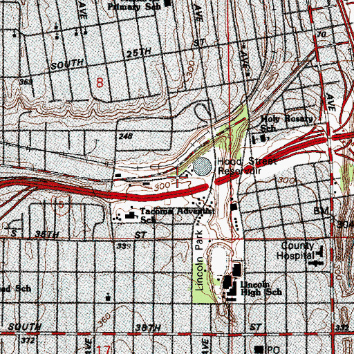 Topographic Map of Hood Street Reservoir Dam, WA