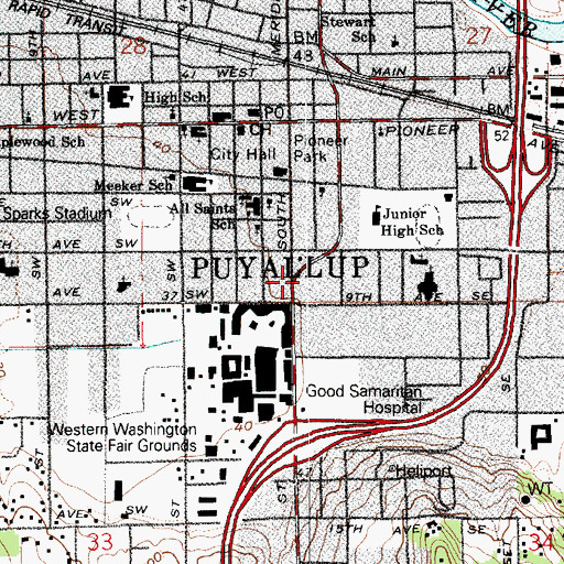 Topographic Map of Puyallup, WA