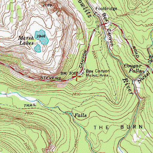 Topographic Map of Box Canyon Picnic Area, WA