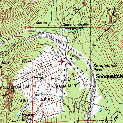 Topographic Map of Snoqualmie Pass Recreation Area, WA