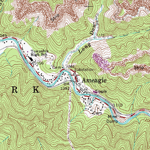 Topographic Map of Ameagle, WV