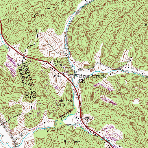 Topographic Map of Bear Creek Church, WV