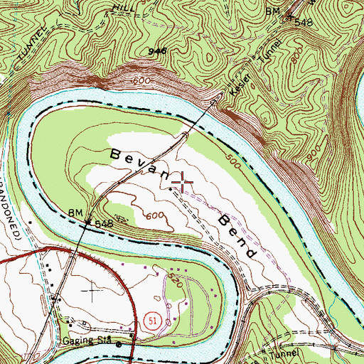 Topographic Map of Bevan Bend, WV