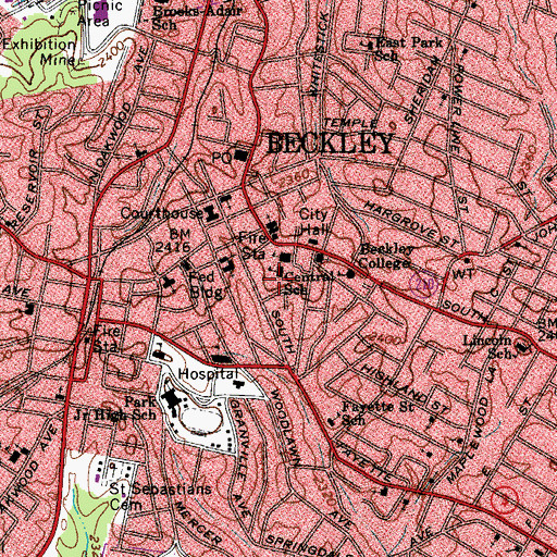 Topographic Map of Central Elementary School (historical), WV