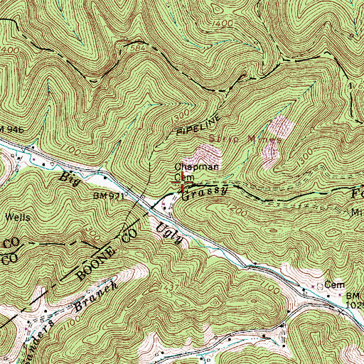 Topographic Map of Chapman Cemetery, WV