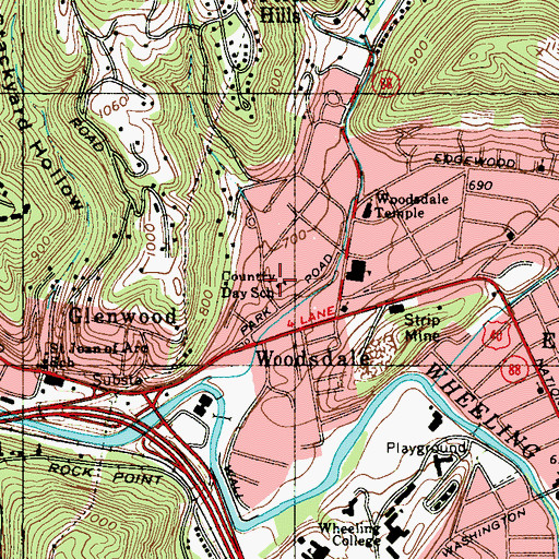Topographic Map of Wheeling Country Day School, WV