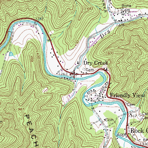 Topographic Map of Dry Creek, WV