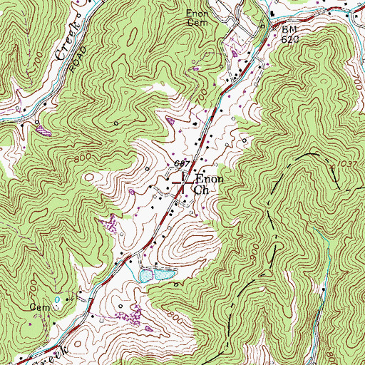 Topographic Map of Enom Church, WV