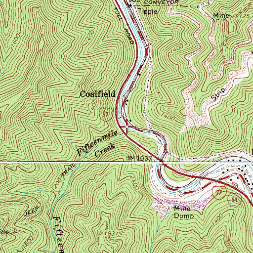 Topographic Map of Fifteenmile Creek, WV