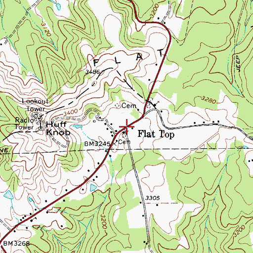 Topographic Map of Flat Top, WV
