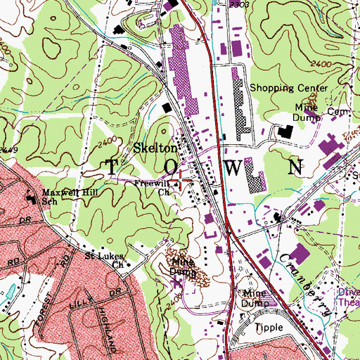 Topographic Map of Freewill Church, WV