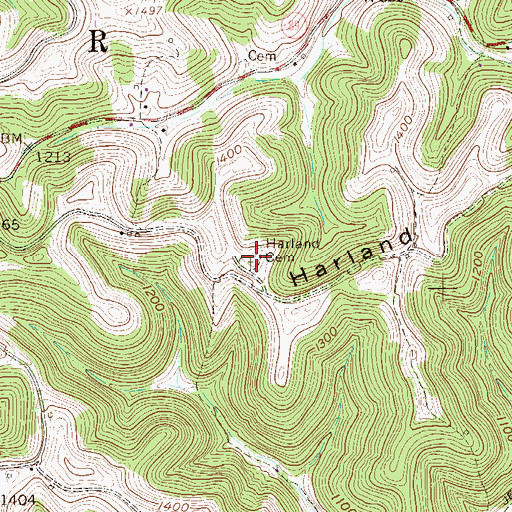 Topographic Map of Harland Cemetery, WV
