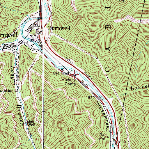 Topographic Map of Hickory Camp, WV