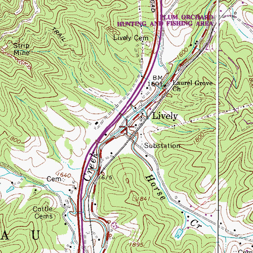Topographic Map of Horse Creek, WV