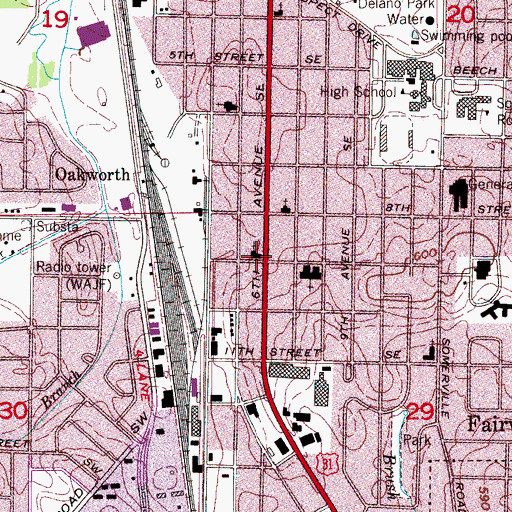 Topographic Map of Ninth Street United Methodist Church, AL