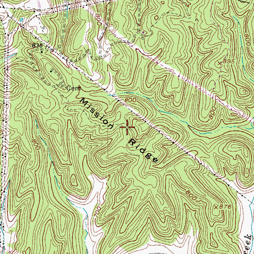 Topographic Map of Mission Ridge, WV