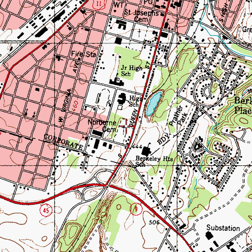 Topographic Map of Norborne Cemetery, WV