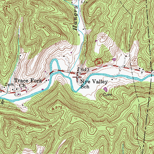 Topographic Map of Nye Valley School (historical), WV