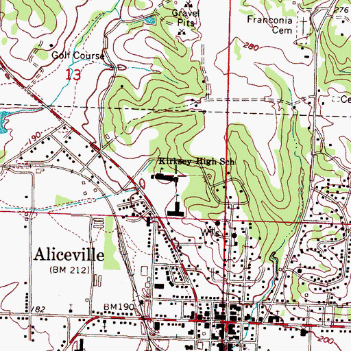 Topographic Map of Kirksey High School, AL