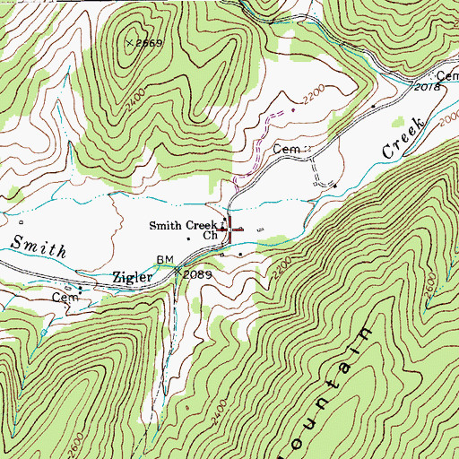 Topographic Map of Smith Creek Church, WV