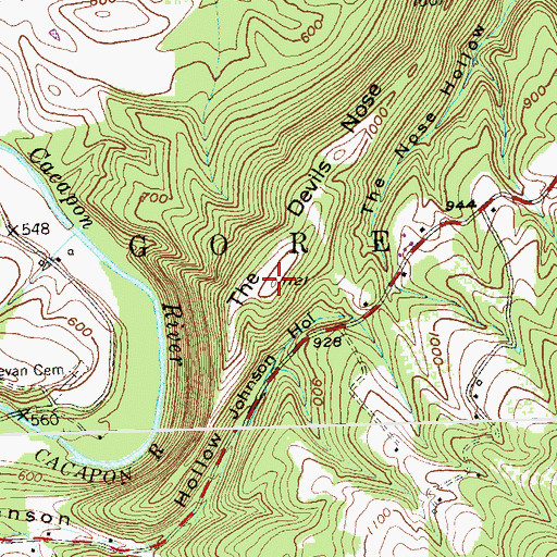 Topographic Map of The Devils Nose, WV
