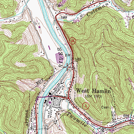 Topographic Map of Twomile Creek, WV