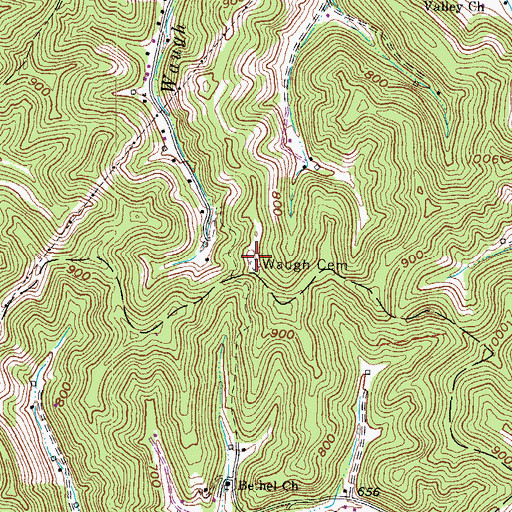 Topographic Map of Waugh Cemetery, WV