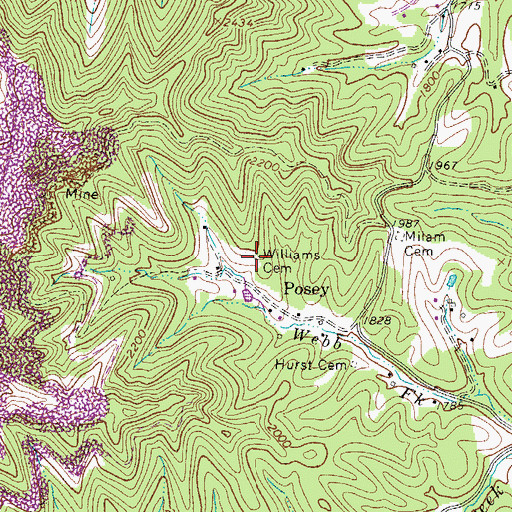 Topographic Map of Williams Cemetery, WV