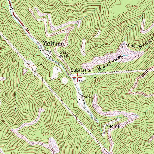 Topographic Map of Woodrum Branch, WV