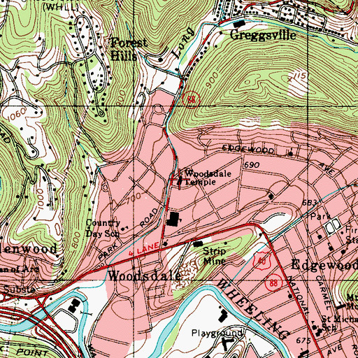 Topographic Map of Woodsdale Temple, WV
