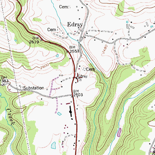 Topographic Map of Edray United Methodist Church, WV