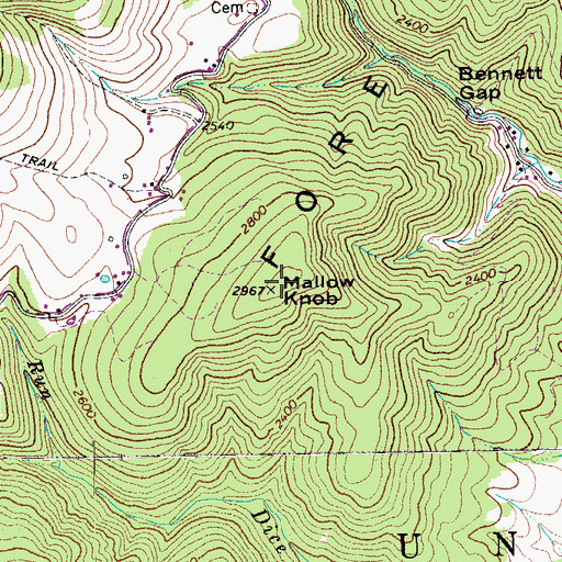 Topographic Map of Mallow Knob, WV