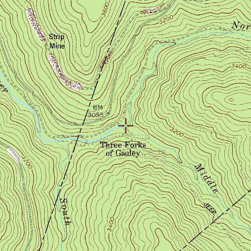 Topographic Map of Middle Fork Gauley River, WV