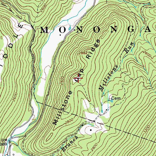 Topographic Map of Millstone Gap Ridge, WV