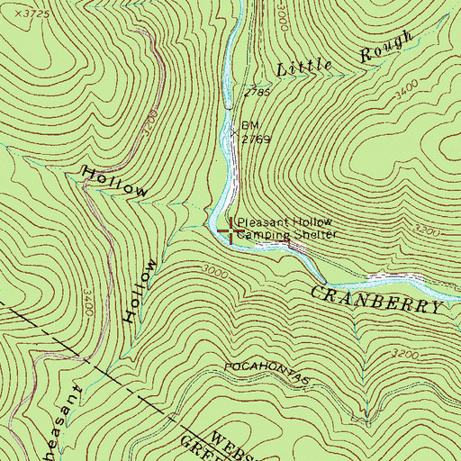 Topographic Map of Pleasant Hollow Camping Shelter, WV