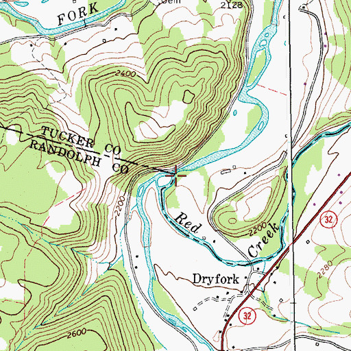 Topographic Map of Red Creek, WV