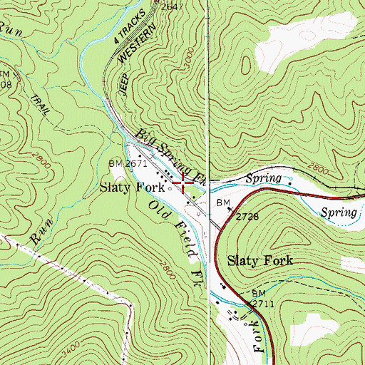 Topographic Map of Slaty Fork, WV
