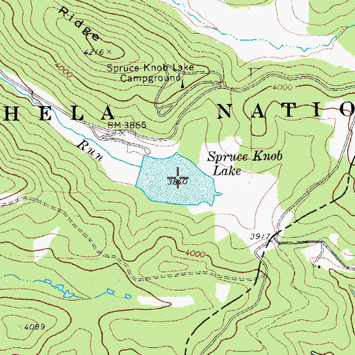 Topographic Map of Spruce Knob Lake, WV