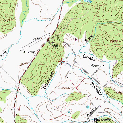 Topographic Map of Trimble Run, WV