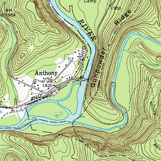 Topographic Map of Anthony Boat Launch, WV