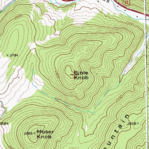 Topographic Map of Bible Knob, WV